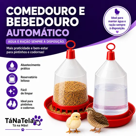 Kit Comedouro e Bebedouro 800ml para Codorna e Pintinho Come/Bebe Aves Resina Plástica Resistente