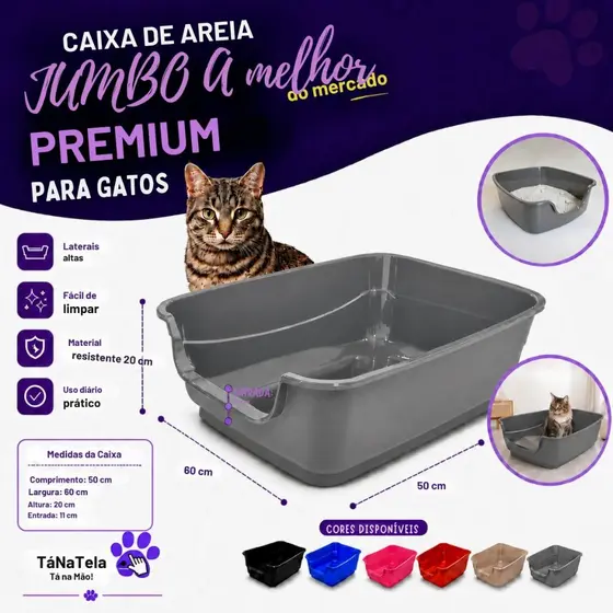 Caixa de Areia Jumbo Cinza para Gatos Big Premium