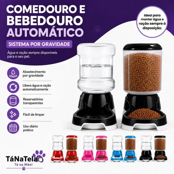 Kit Comedouro Bebedouro Automático 1kg 2L Cães Gatos Ração Água