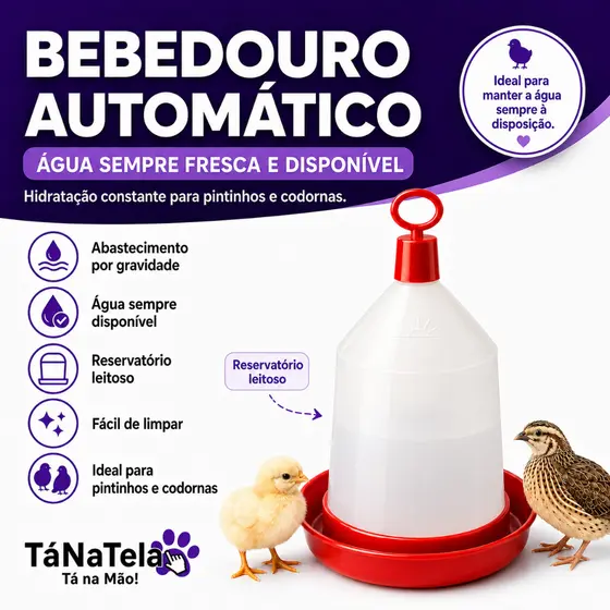 Bebedouro 800ml para Codorna e Pintinho Aves Resina Plástica Resistente