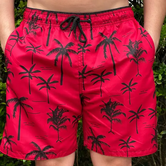 Short Mauricinho Masculino Tactel Grosso Bermuda Calção Estampado Coqueiro Varias Cores