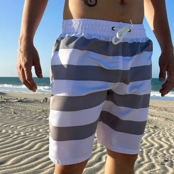 Short Listrado Bermuda Masculino Tactel Moda Praia Verão Calção Para Viagem