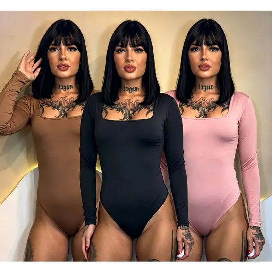 Kit Com 3 Body Feminino Suplex Decote Quadrado Modelador Confortável E Versátil Cores Sortidas
