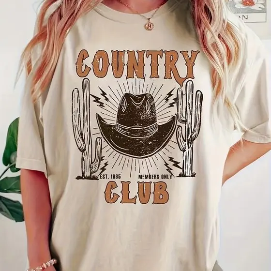 Camiseta Oversized Feminina Max Tee Camisão Country Club Texas Cowgirl Agro Lançamento