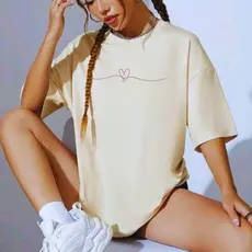 Blusa Feminina T-shirt Coração Gola Redonda Camiseta Moda Blogueirinha 100% Algodão Envio Rápido