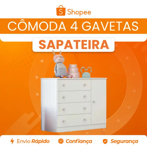 Cômoda 4 Gavetas com Porta Sapateira Doce Sonho Qmovi