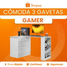 Cômoda Gamer 3 Gavetas com Mesa Giratória MDP Qmovi