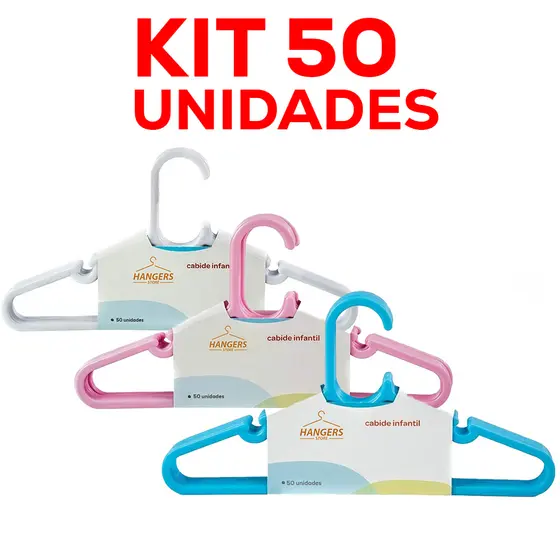 Cabides Infantil Reforçados para Organização de Roupas do bebe. Kit azul/rosa/branco