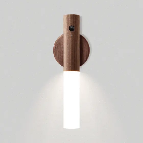 Luminaria Luz Led Recarregável Sensor de Movimento Madeira Minimalista Para Mesa Parede