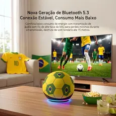 Caixa de Som Bluetooth Portátil Bola Futebol Brasil TWS LED RGB GIBOX SOM-023
