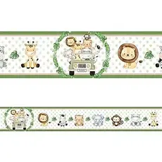 Faixa Adesivo Zoo Safari Verde Infantil Papel Parede Selva Premium