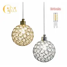 Lustre Pendente de Metal Cristal Bola Cromado Dourado  Bocal G9 Cabo Ajustável Cabeceira Lavabo