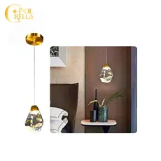 Luminária Pendente Pedra Diamante Brilho Led Dourado Cristal 7W 3 EM 1 Lavabo Cabeceira