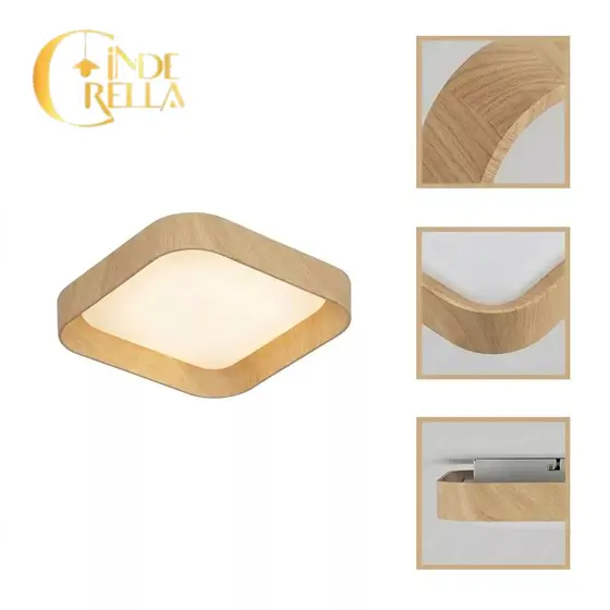 Plafon LED Quadrado 20cm Estilo Madeira 3 em 1 Luminária de Teto Moderna Sala Quarto