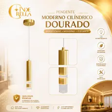 Pendente Moderno Cilíndrico Dourado – Luminária de Teto Decorativa para Sala, Cozinha e Bancada