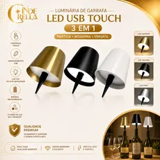 Abajur Luminária de Garrafa LED USB Touch 3 em 1 Regulável RGB Decorativa