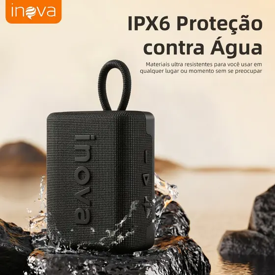 INOVA Caixa de Som Portátil Bluetooth 5.4 com Rádio FM Graves Potentes TWS Estéreo e À Prova D'Água para Exterior