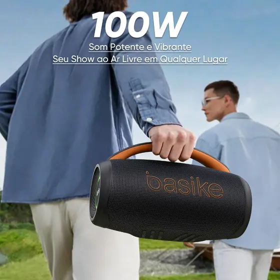 BASIKE Caixa de Som Bluetooth 100W Subwoofer Áudio HiFi Estéreo Resistente à Água IPX6 Ideal para Festa