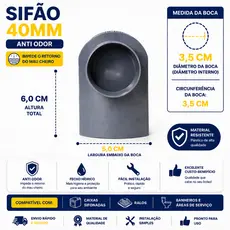 Sifão Caixa Sifonada 40mm Pequeno Anti Odor Fácil Instalação Herc