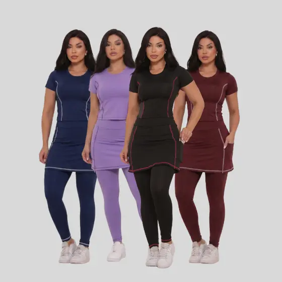 Conjunto Fitness Moda Evangélica Modesta Calça Saia Com Blusinha Para Treino Academia Pilates