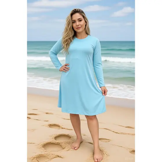 Vestido Moda Praia Com Manga Verão Moda Evangélica Cristã