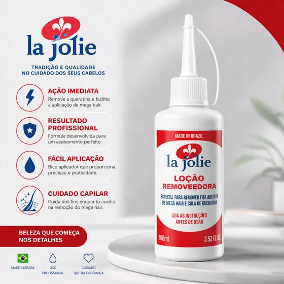 Kit Loção Removedora Mega Hair lace 100 ml Queratina La Jolie extensão capilar Prótese Capilar