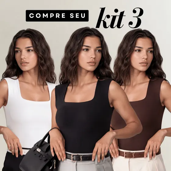 Kit 3 Blusas Regata Feminina Gola Quadrada Elegante Básica Casual