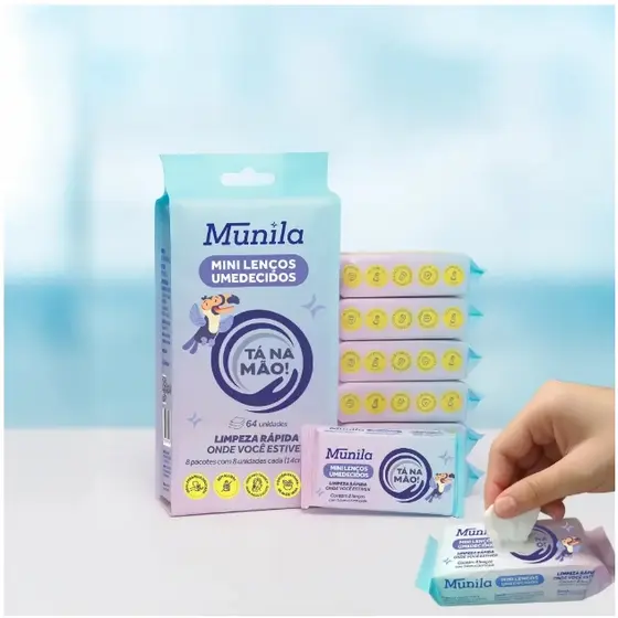 Mini Lenços Umedecidos de Bolsa Limpeza Rápida Munila Pack com 8 Pct c/8un