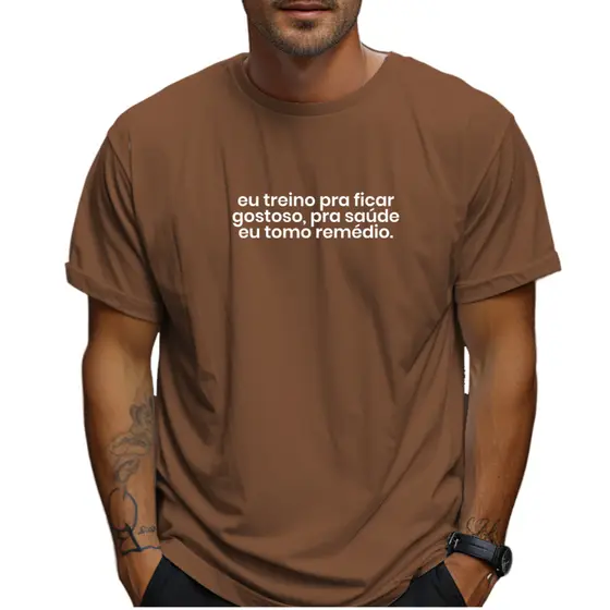 Camiseta Academia Eu Treino Pra Ficar Gostoso Camisa Manga Curta de Algodão Treino Corrida Fitness