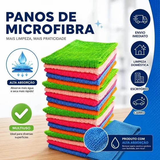 Kit 10 Panos De Microfibra Limpeza Casa Carro alta absorção Multiuso Profissional