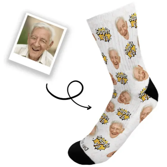 Meia Personalizada Com Foto - Super Vô - Cano Alto - Presente Criativo - Meias Elite