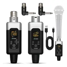 VEDO Conversor De Microfone Sistema Sem Fio 48V Transmissor e Receptor XLR 30 Canais Para Microfone Mesa de som