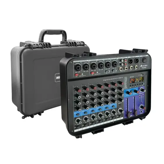 VEDO Mesa De Som Amplificada 8 Canais Console Mistura com Efeitos/Bluetooth/EQ Phantom Power +48V 2x150W Bivolt