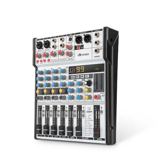 VEDO 6 Canais Mesa De Som 99DSP VDA206L Misturador MP3/Bluetooth Gravação USB Flash Drive/OTG EQ 3 Bandas +48v Bivolt