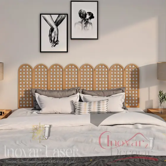 Placas Decorativas Vazadas Cabeceira Modular MDF Varias Opções Cama Box Elegante e Moderna Palhinha Indiana