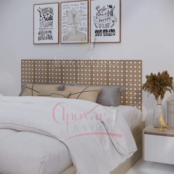 Placas Decorativas Retangular Varias Opções Cabeceira Modular mdf Cama Elegante e Moderna Palhinha Indiana