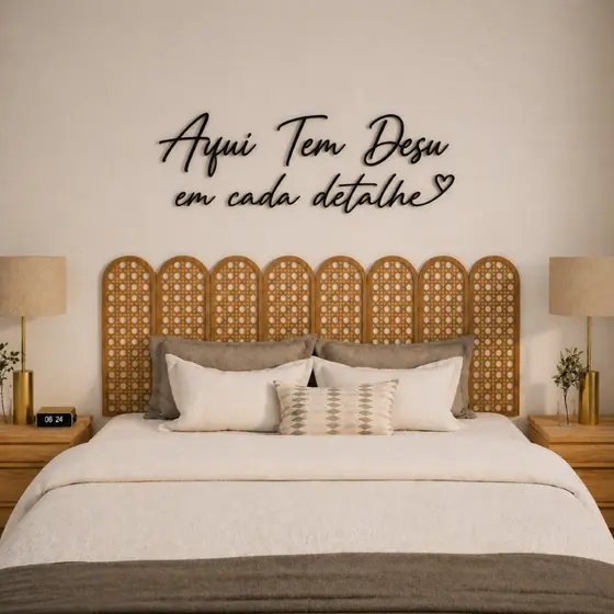 Placas Cabeceira Palhinha Indiana Decorativas Modular mdf Com Borda Cama Elegante e Moderna