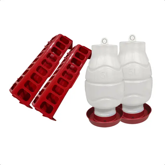 Kit Comedouro Calha 30cm e Bebedouro Com Rosca 5L Para Aves
