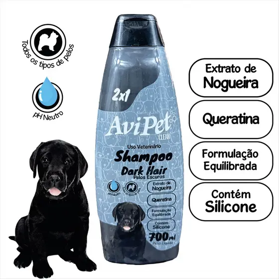 Shampoo Pelos Escuros Cães 700ml Avipet (Limpa, Condiciona, Hidrata, Revitaliza, Nutre e Brilha)
