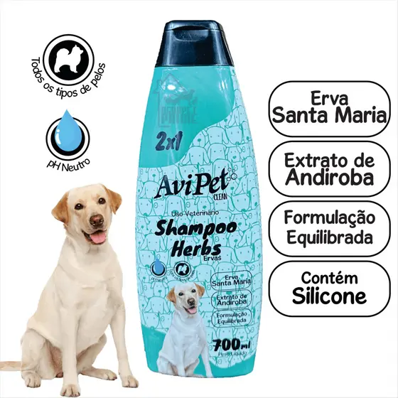 Shampoo Santa Maria Cães 700ml Avipet (Limpa, Condiciona, Hidrata, Revitaliza, Nutre e Brilha)