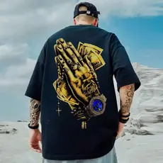 Oversized Masculina Camiseta 100% Algodão Premium Estampa Mão Dinheiro Tempo