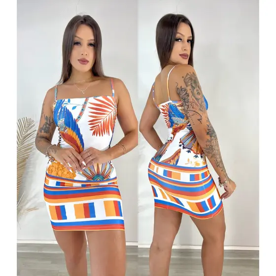 Vestido Feminino Poliamida Premium Caimento Perfeito | Estampa que Não Desbota | Look Verão, Natal e Réveillon