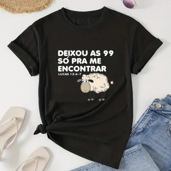 Camiseta Feminina Cristã A Ovelha Perdida Blusa Com Gola Redonda Estampada Em DTF Estilo Gospel