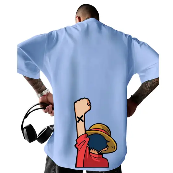 Camiseta Oversized Masculina Plus Size Tendência Anime 100% Algodão Estampas Personalizadas