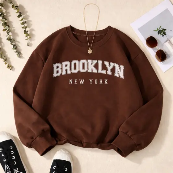 Moletom Careca Brooklyn Gola Redonda Blusa Frio Básico Casaco Feminino Masculino Flanelado -Algodão