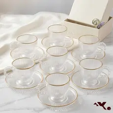 Kit 12 Peças com 6 Xícaras de Vidro Canelado e 6 Pires Resistentes Perfeito para Café