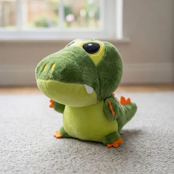 Pelúcia Jacaré Crocodilo Fofo 20cm Verde e Amarelo com Detalhes Bordados e Ventosa para Fixação