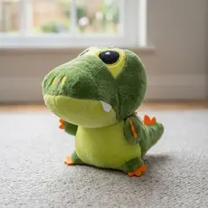 Pelúcia Jacaré Crocodilo Fofo 20cm Verde e Amarelo com Detalhes Bordados e Ventosa para Fixação