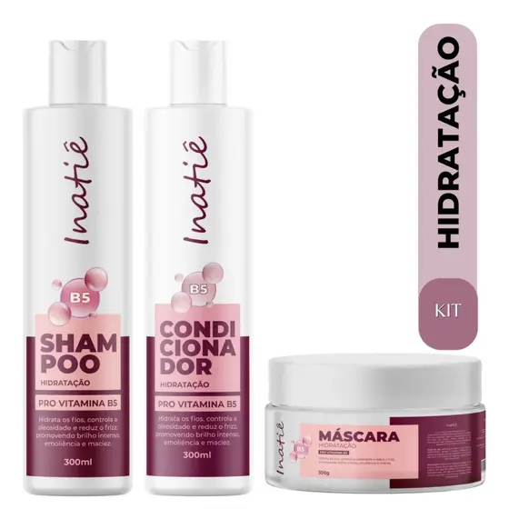 Kit Hidratação Shampoo Condicionador e Máscara com B5 e Proteína do Leite Inatiê