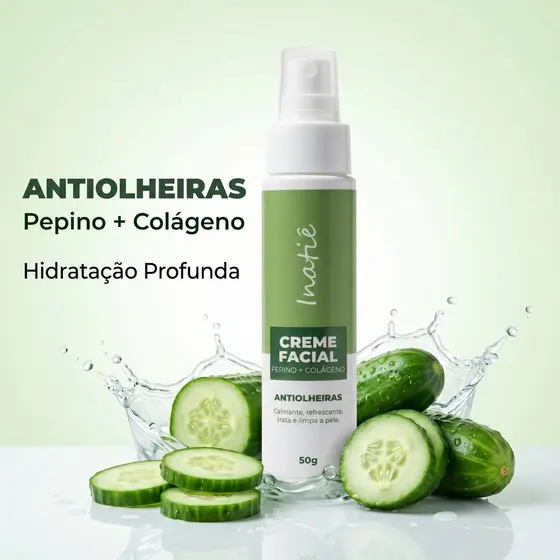 Creme Facial Antiolheiras Pepino Colágeno Hidratação Profunda Pele Revitalizada Olhos Inatiê 50g